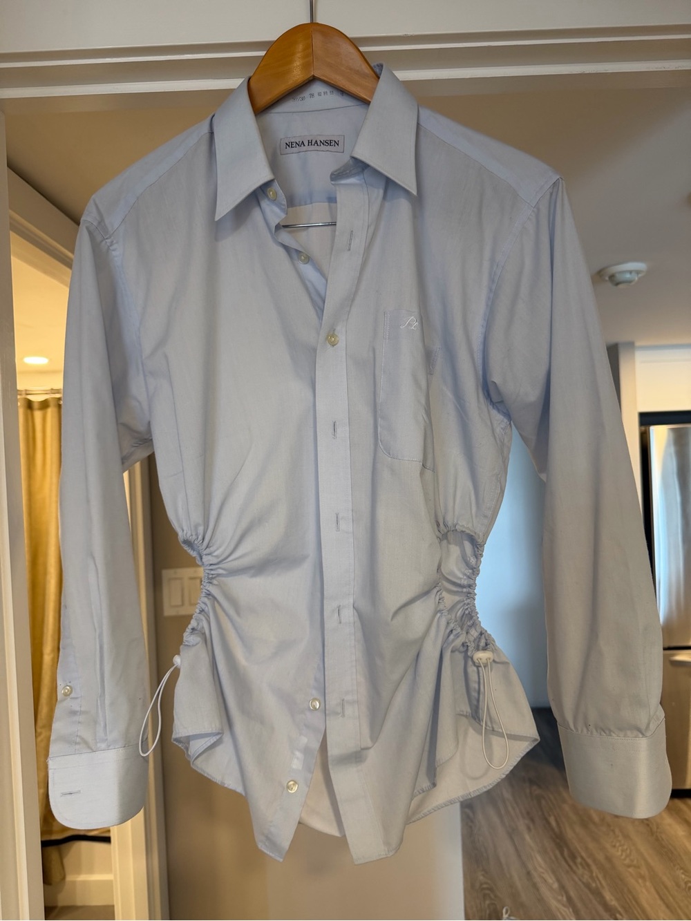 Light Blue Dress Shirt with Tailored Side Ruche